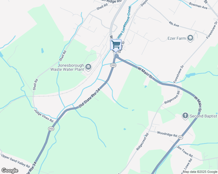 map of restaurants, bars, coffee shops, grocery stores, and more near 147 Old State Route 34 in Jonesborough