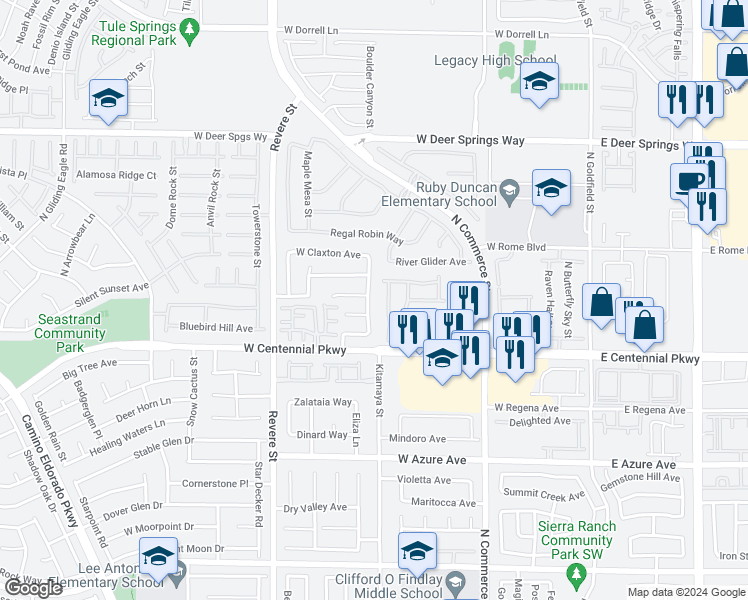 map of restaurants, bars, coffee shops, grocery stores, and more near 6448 North Point Break Street in North Las Vegas