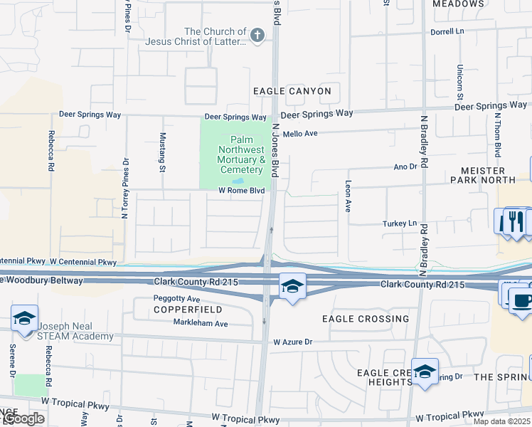 map of restaurants, bars, coffee shops, grocery stores, and more near 6019 Denton Ranch Road in Las Vegas
