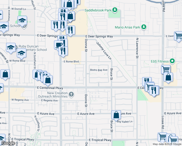 map of restaurants, bars, coffee shops, grocery stores, and more near 916 Bistro Bay Avenue in North Las Vegas