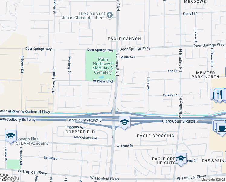 map of restaurants, bars, coffee shops, grocery stores, and more near 6019 Denton Ranch Road in Las Vegas