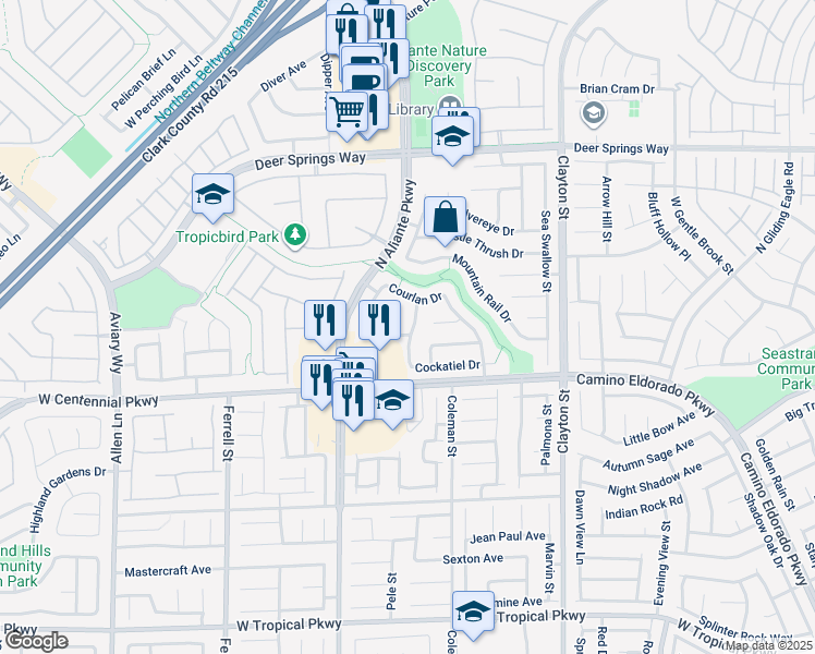 map of restaurants, bars, coffee shops, grocery stores, and more near 6509 Chatterer Street in North Las Vegas
