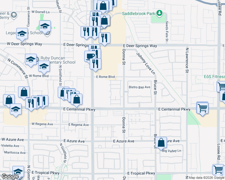 map of restaurants, bars, coffee shops, grocery stores, and more near 763 Glory Morning Court in North Las Vegas