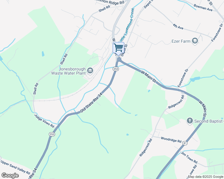 map of restaurants, bars, coffee shops, grocery stores, and more near 147 Old State Route 34 in Jonesborough