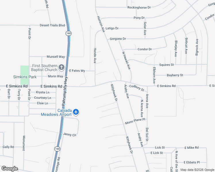 map of restaurants, bars, coffee shops, grocery stores, and more near 1181 East Simkins Road in Pahrump