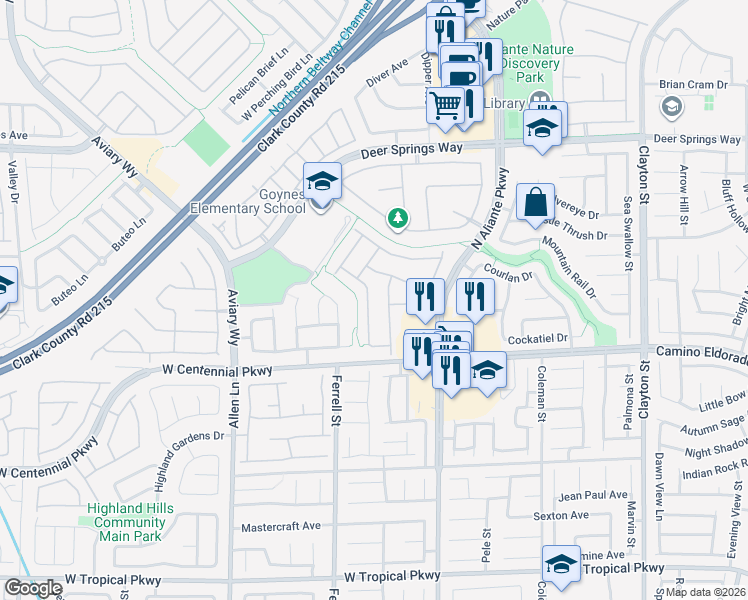 map of restaurants, bars, coffee shops, grocery stores, and more near 6512 Grayback Drive in North Las Vegas