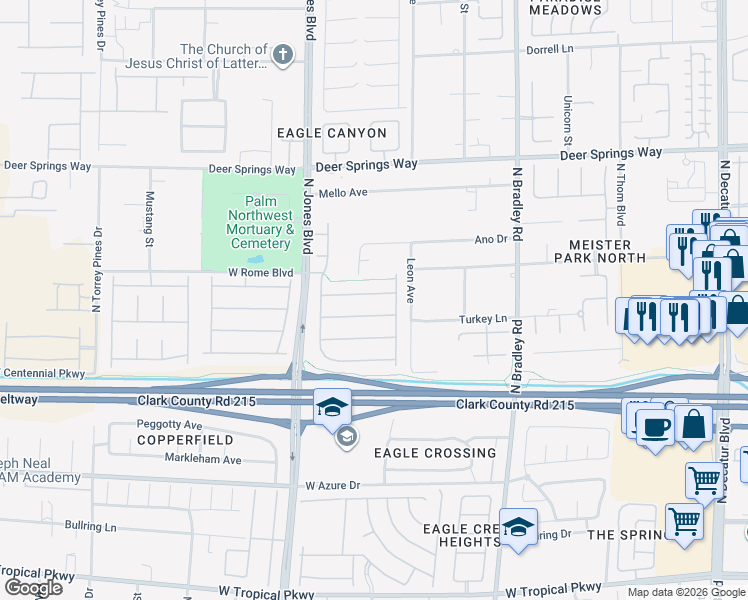 map of restaurants, bars, coffee shops, grocery stores, and more near 5820 Hansford Ranch Avenue in Las Vegas