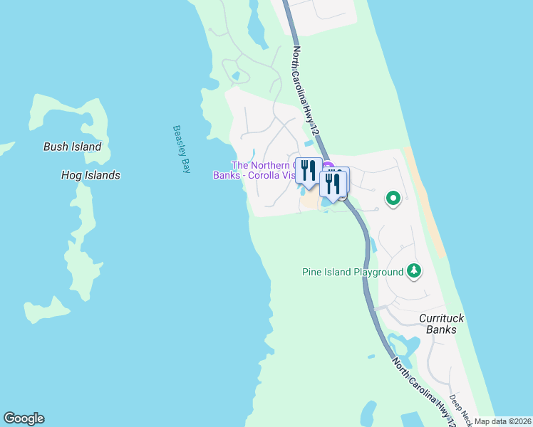 map of restaurants, bars, coffee shops, grocery stores, and more near 500 Magnolia Way in Corolla