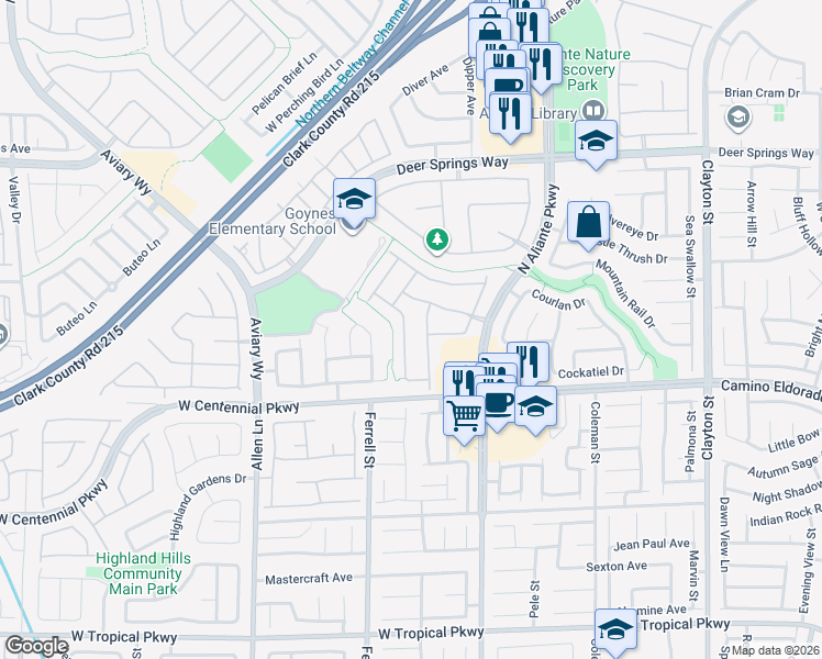 map of restaurants, bars, coffee shops, grocery stores, and more near 6512 Grayback Drive in North Las Vegas
