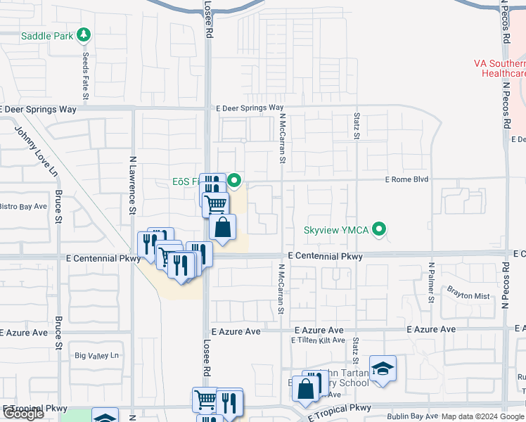 map of restaurants, bars, coffee shops, grocery stores, and more near 6551 North McCarran Street in North Las Vegas