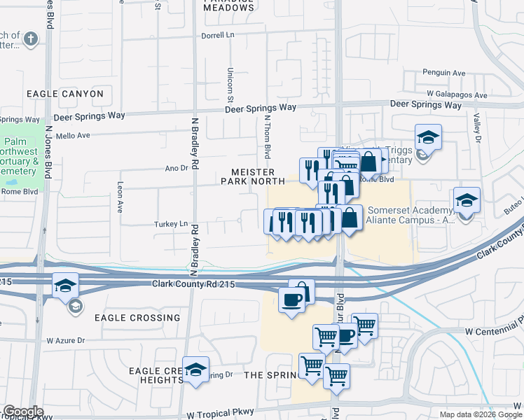 map of restaurants, bars, coffee shops, grocery stores, and more near 5208 Acacia View Avenue in Las Vegas