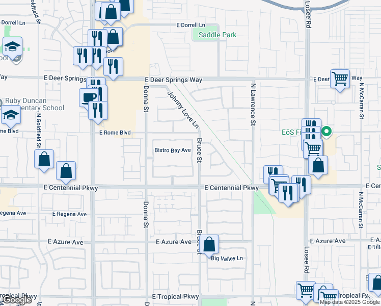 map of restaurants, bars, coffee shops, grocery stores, and more near 1213 Bistro Bay Avenue in North Las Vegas