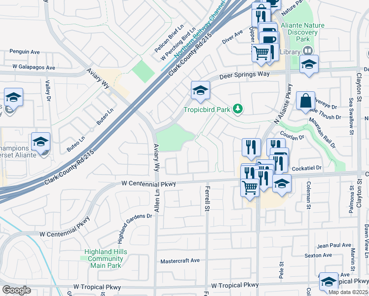 map of restaurants, bars, coffee shops, grocery stores, and more near 6521 Button Quail Street in North Las Vegas