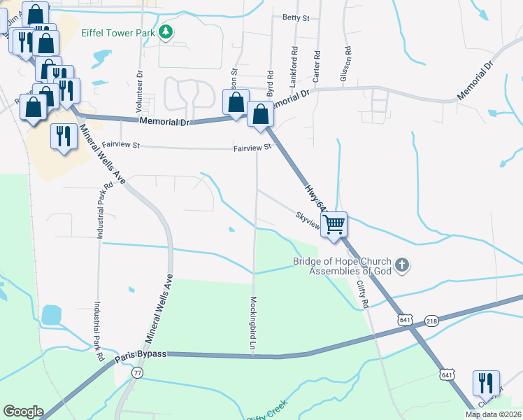map of restaurants, bars, coffee shops, grocery stores, and more near 81 Mockingbird Lane in Paris