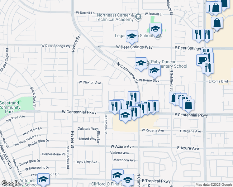 map of restaurants, bars, coffee shops, grocery stores, and more near 6512 North Setting Moon Street in North Las Vegas