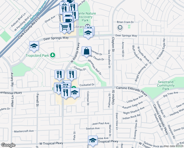 map of restaurants, bars, coffee shops, grocery stores, and more near 2229 Mountain Rail Drive in North Las Vegas