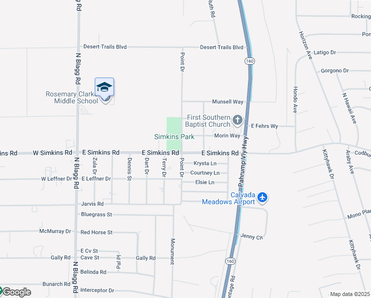 map of restaurants, bars, coffee shops, grocery stores, and more near 510 East Simkins Road in Pahrump