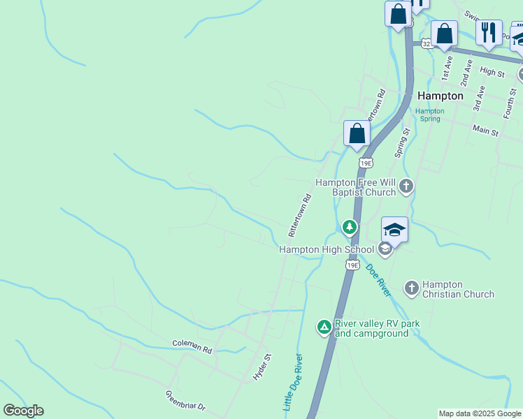 map of restaurants, bars, coffee shops, grocery stores, and more near 126 Potterack Road in Hampton