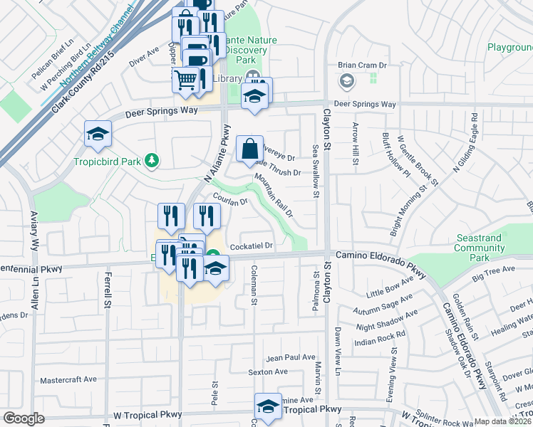 map of restaurants, bars, coffee shops, grocery stores, and more near 2229 Mountain Rail Drive in North Las Vegas