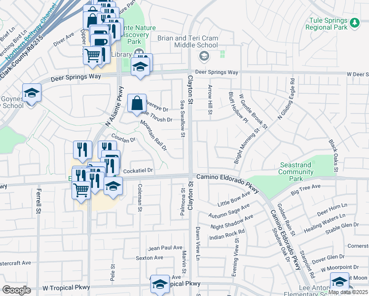 map of restaurants, bars, coffee shops, grocery stores, and more near 6508 Sea Swallow Street in North Las Vegas