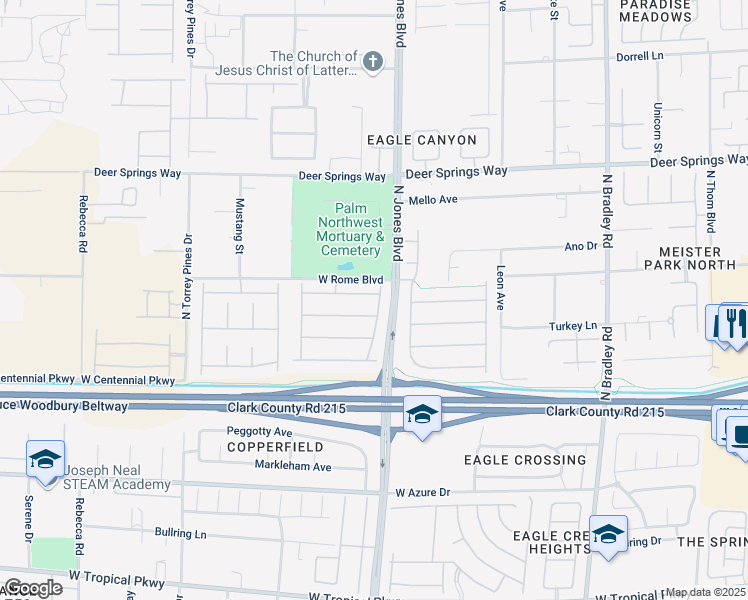 map of restaurants, bars, coffee shops, grocery stores, and more near 6019 Denton Ranch Road in Las Vegas