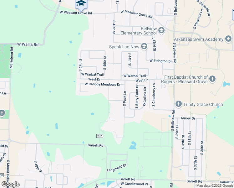 map of restaurants, bars, coffee shops, grocery stores, and more near 5865 South 45th Street in Rogers