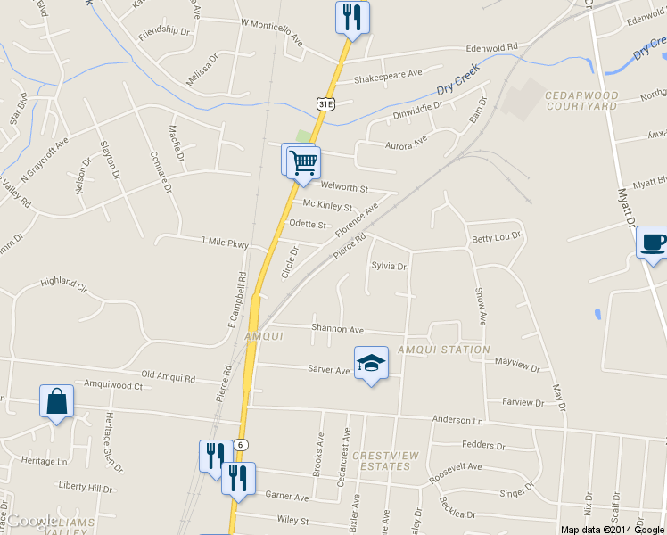 map of restaurants, bars, coffee shops, grocery stores, and more near 1319 Pierce Road in Nashville