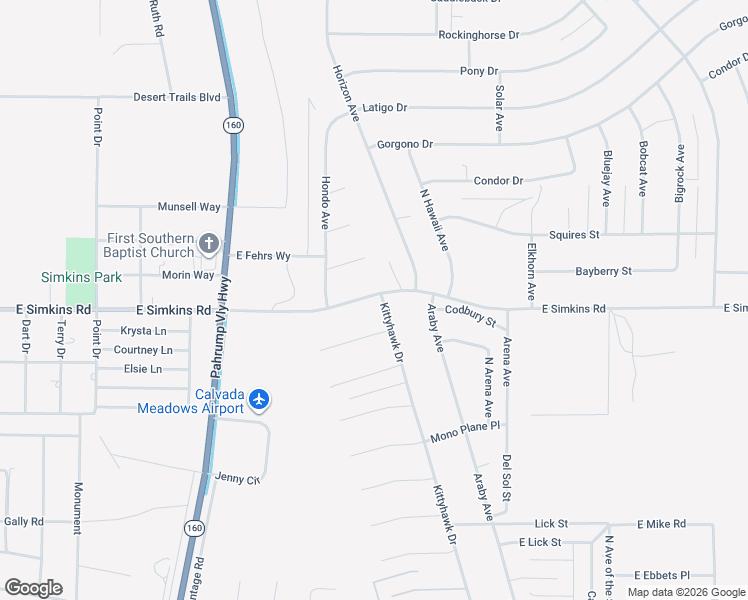 map of restaurants, bars, coffee shops, grocery stores, and more near 1181 East Simkins Road in Pahrump