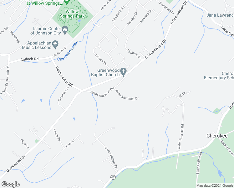 map of restaurants, bars, coffee shops, grocery stores, and more near 112 Kings Mountain Court in Johnson City