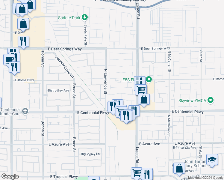 map of restaurants, bars, coffee shops, grocery stores, and more near 6524 Summershade Street in North Las Vegas