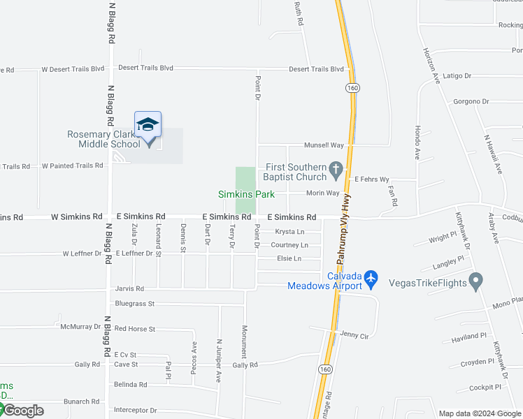 map of restaurants, bars, coffee shops, grocery stores, and more near 510 East Simkins Road in Pahrump