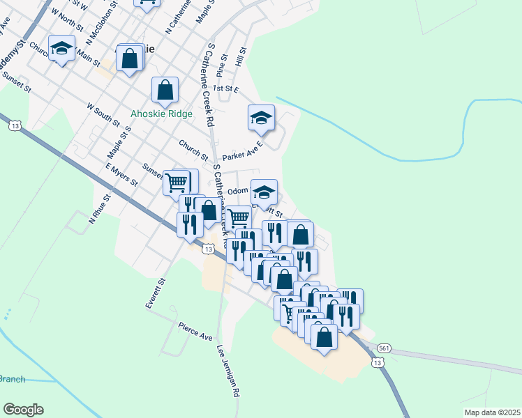map of restaurants, bars, coffee shops, grocery stores, and more near 519 Liberty Alley in Ahoskie