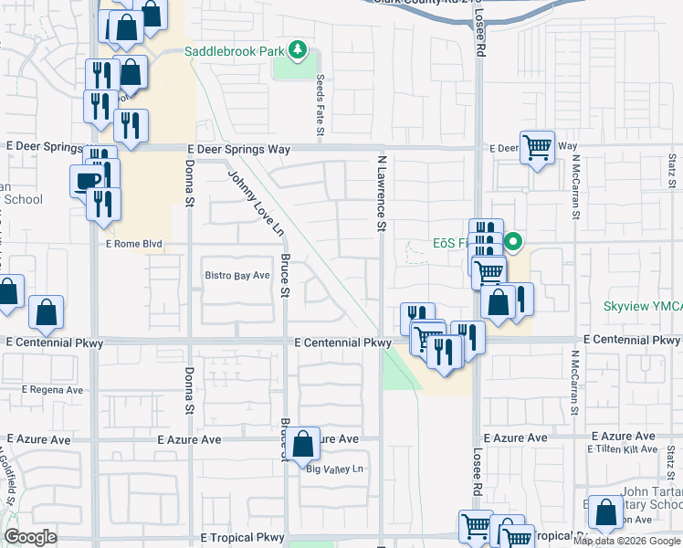 map of restaurants, bars, coffee shops, grocery stores, and more near 1612 East Sweet Jenny Court in North Las Vegas
