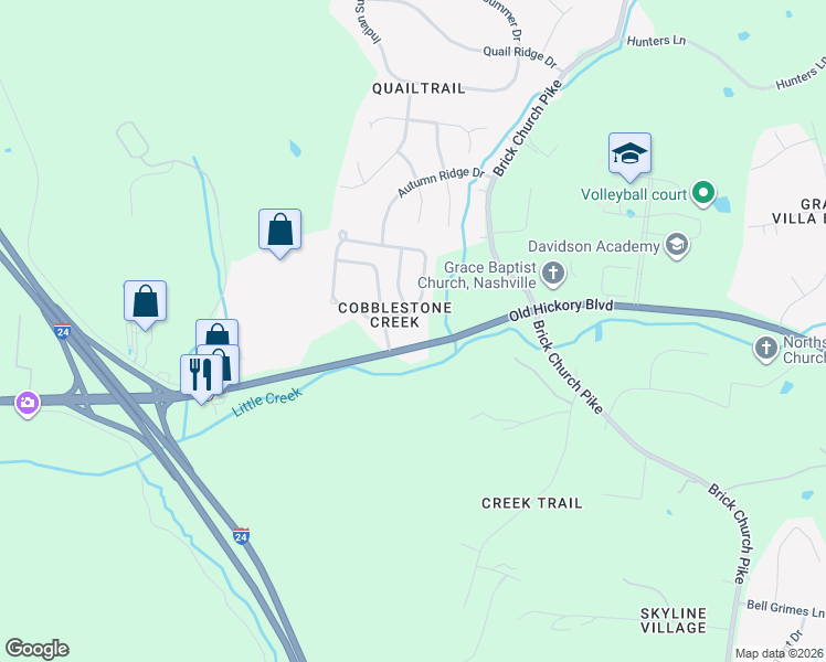 map of restaurants, bars, coffee shops, grocery stores, and more near 5460 Daniel Ray Drive in Nashville