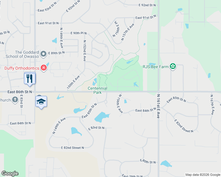 map of restaurants, bars, coffee shops, grocery stores, and more near 15416 East 87th Street North in Owasso
