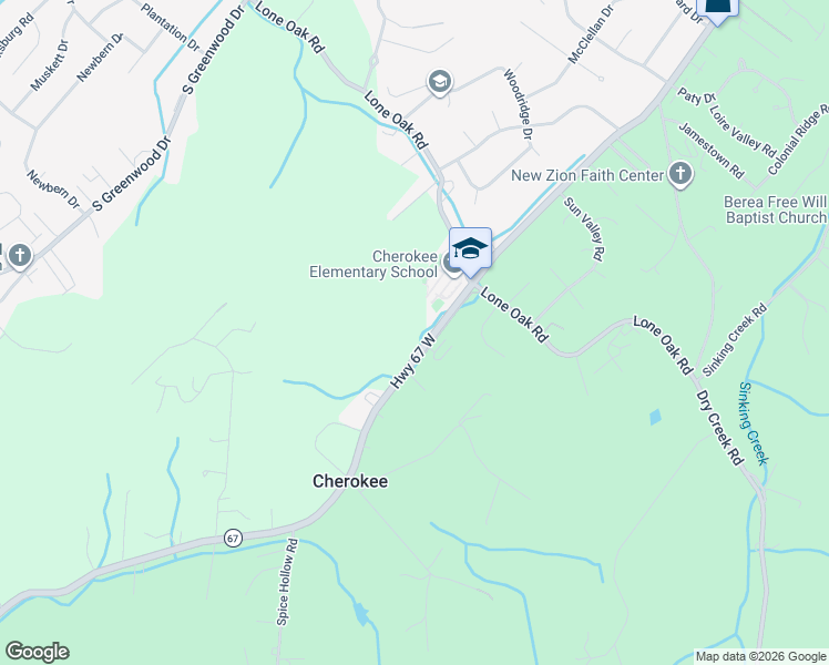 map of restaurants, bars, coffee shops, grocery stores, and more near 2100 Cherokee Road in Johnson City