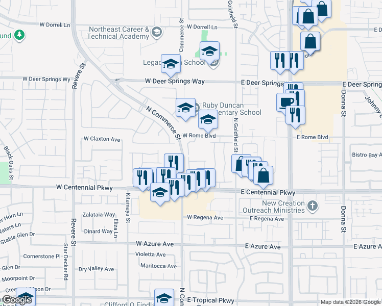 map of restaurants, bars, coffee shops, grocery stores, and more near in North Las Vegas