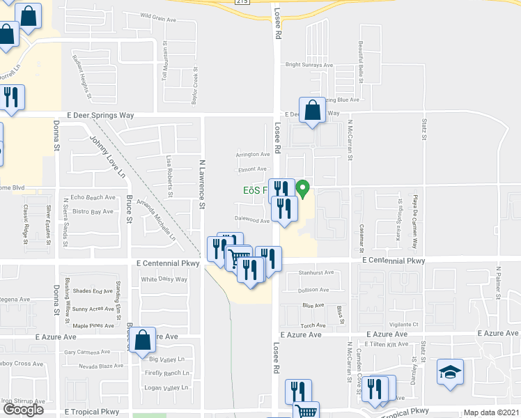 map of restaurants, bars, coffee shops, grocery stores, and more near 2399 Beauty Vista Street in North Las Vegas