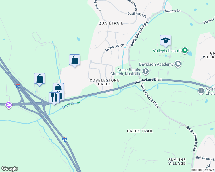 map of restaurants, bars, coffee shops, grocery stores, and more near 5460 Daniel Ray Drive in Nashville