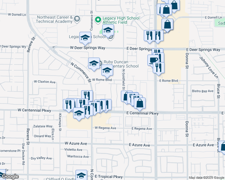 map of restaurants, bars, coffee shops, grocery stores, and more near 6528 Raven Hall Street in North Las Vegas