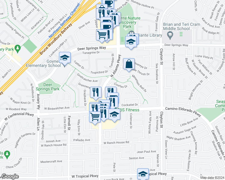 map of restaurants, bars, coffee shops, grocery stores, and more near 6527 Copper Smith Court in North Las Vegas