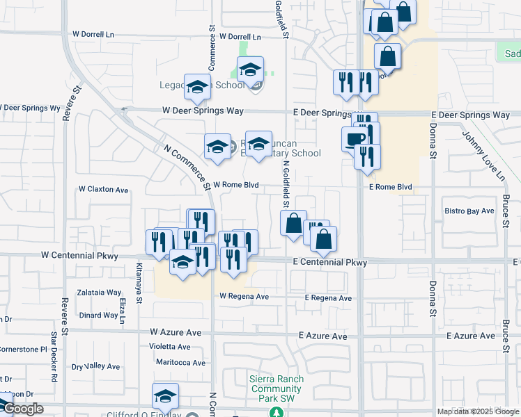 map of restaurants, bars, coffee shops, grocery stores, and more near 6528 Raven Hall Street in North Las Vegas