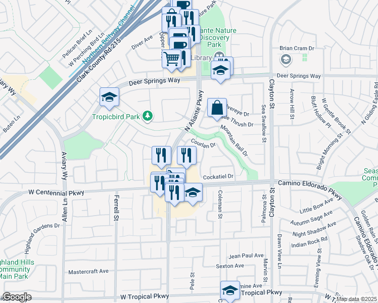 map of restaurants, bars, coffee shops, grocery stores, and more near 6527 Copper Smith Court in North Las Vegas