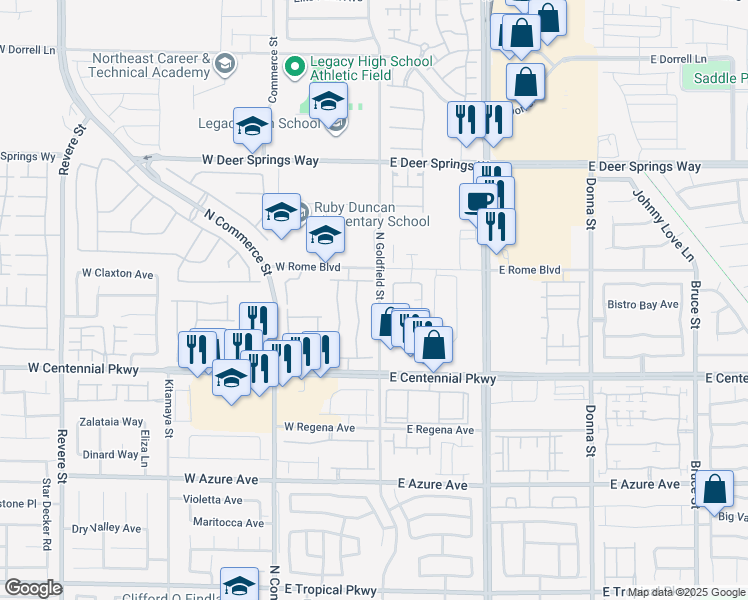 map of restaurants, bars, coffee shops, grocery stores, and more near 6531 North Goldfield Street in North Las Vegas