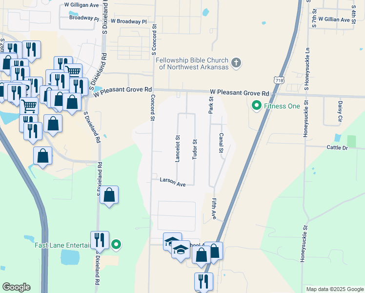map of restaurants, bars, coffee shops, grocery stores, and more near 1420 Travis Avenue in Lowell