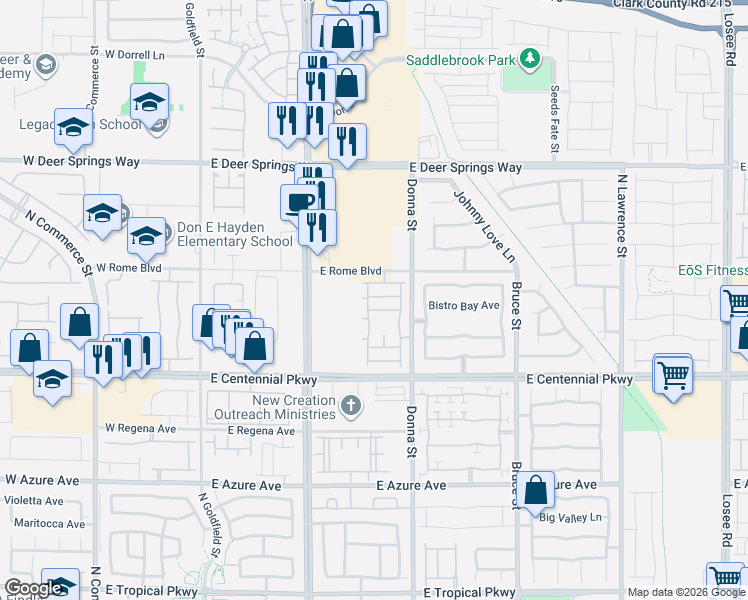 map of restaurants, bars, coffee shops, grocery stores, and more near 763 Glory Morning Court in North Las Vegas