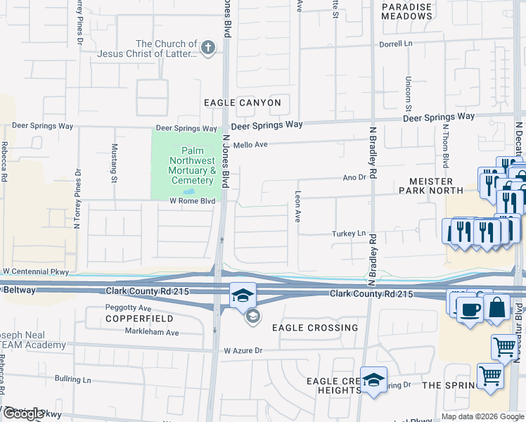 map of restaurants, bars, coffee shops, grocery stores, and more near 5904 Hansford Ranch Avenue in Las Vegas