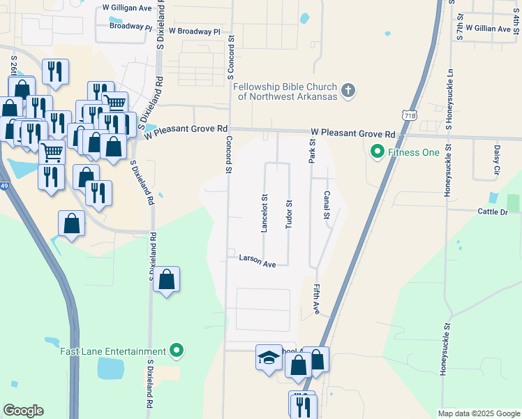 map of restaurants, bars, coffee shops, grocery stores, and more near 1420 Travis Avenue in Lowell