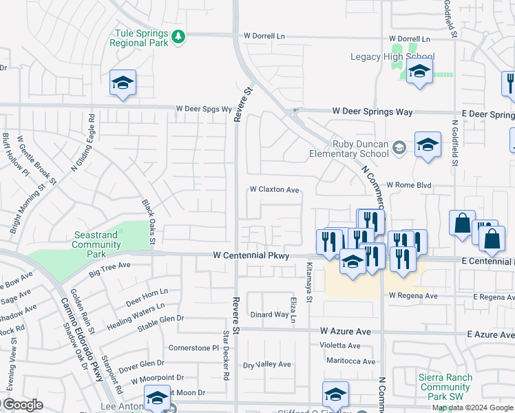 map of restaurants, bars, coffee shops, grocery stores, and more near 6521 Bismark Hills Street in North Las Vegas