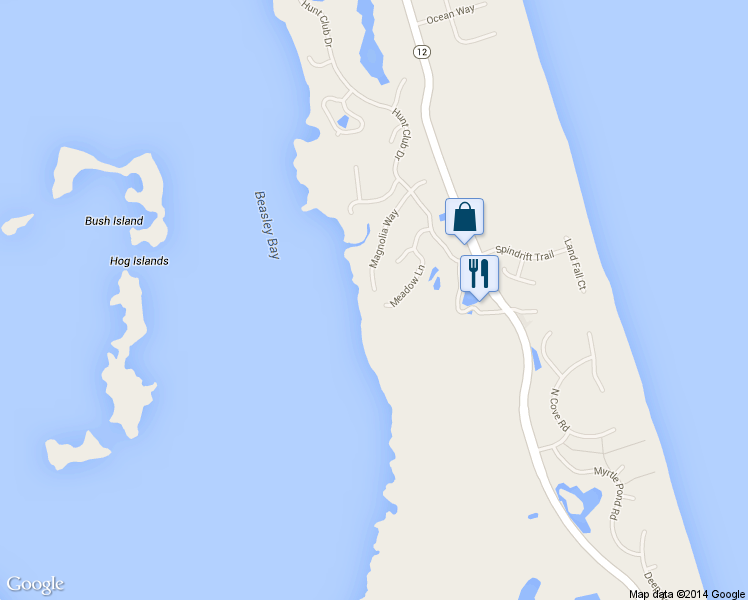 map of restaurants, bars, coffee shops, grocery stores, and more near 500 Magnolia Way in Corolla